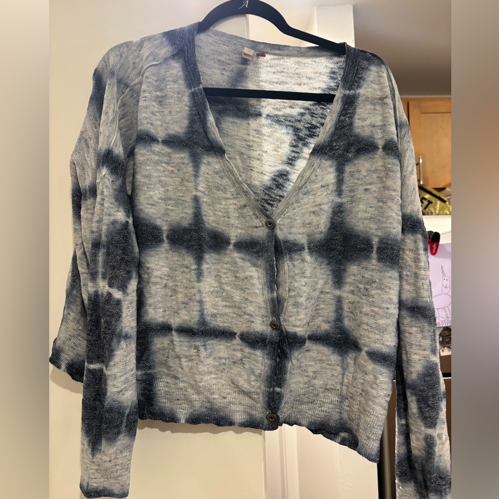 Pilcro Blue and White Washed Knit Cardigan